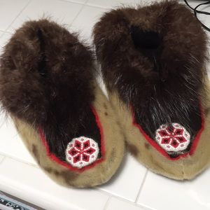 Fur,  beaded, hand made Native American slippers